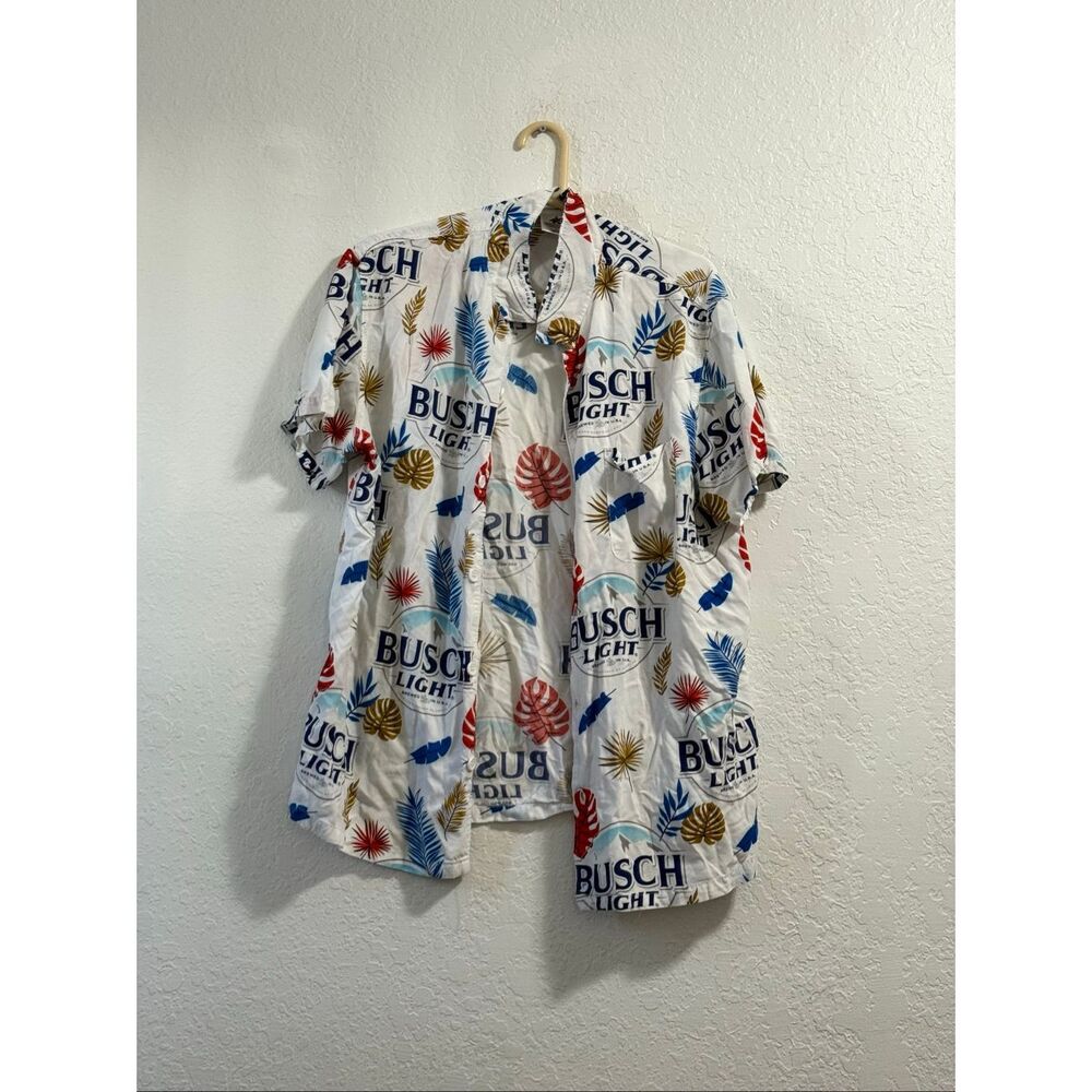 Busch Light Hawaiian Camp Shirt Men's Size L Brewed in USA Button Down